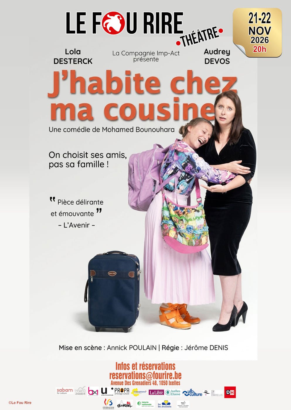 Théâtre J'habite chez ma cousine - comédie et humour Bruxelles au Fou rire - Ixelles - Bruxelles