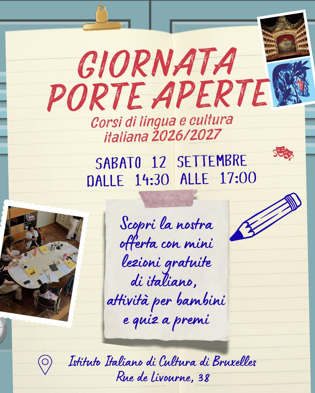 Atelier Journée portes ouvertes – présentation des cours de langues et de culture italiennes - Bruxelles