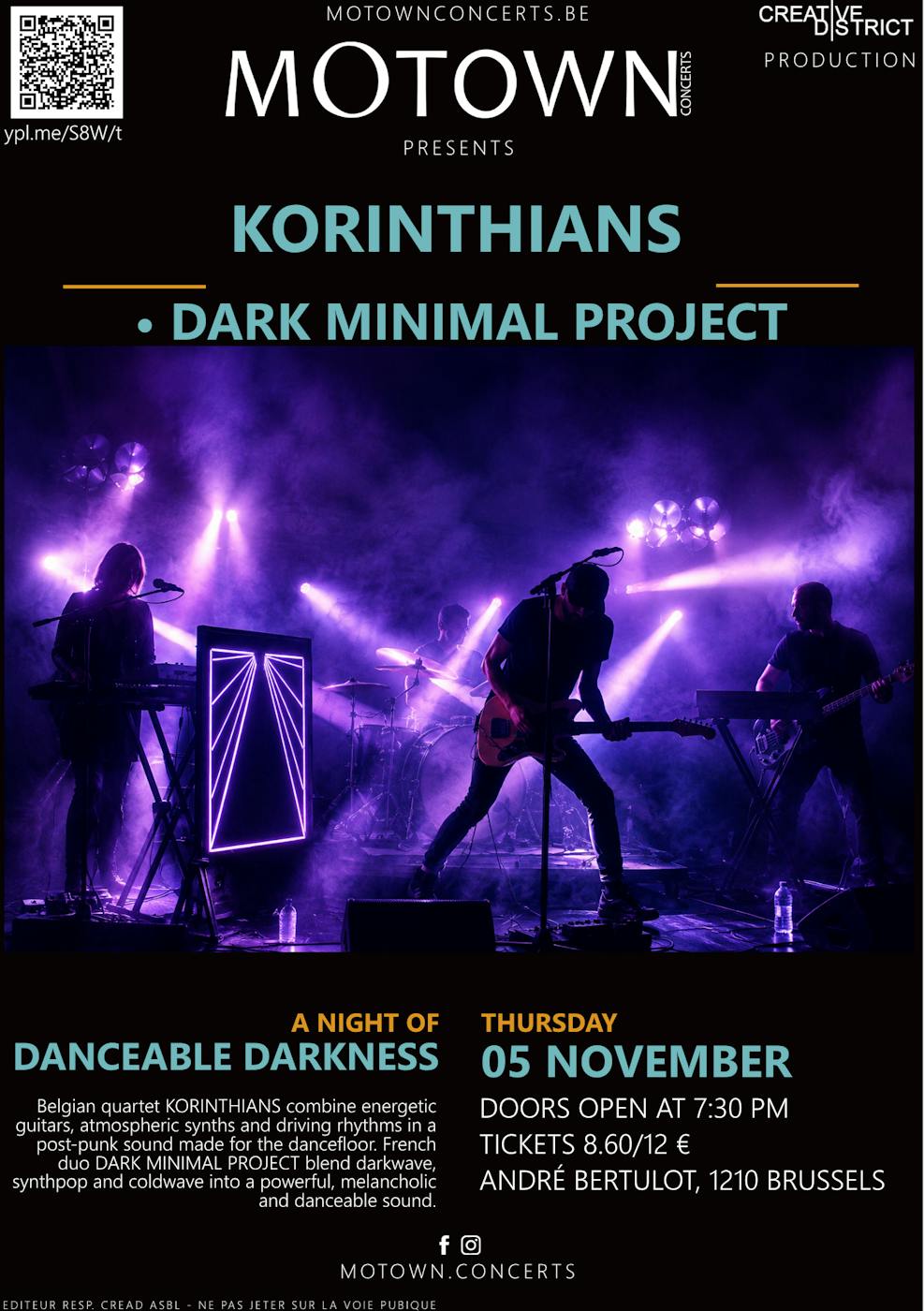 Concert Korinthians • Dark Minimal Project - une nuit de dance dark au Motown Concerts - Saint-Josse-ten-Noode - Bruxelles