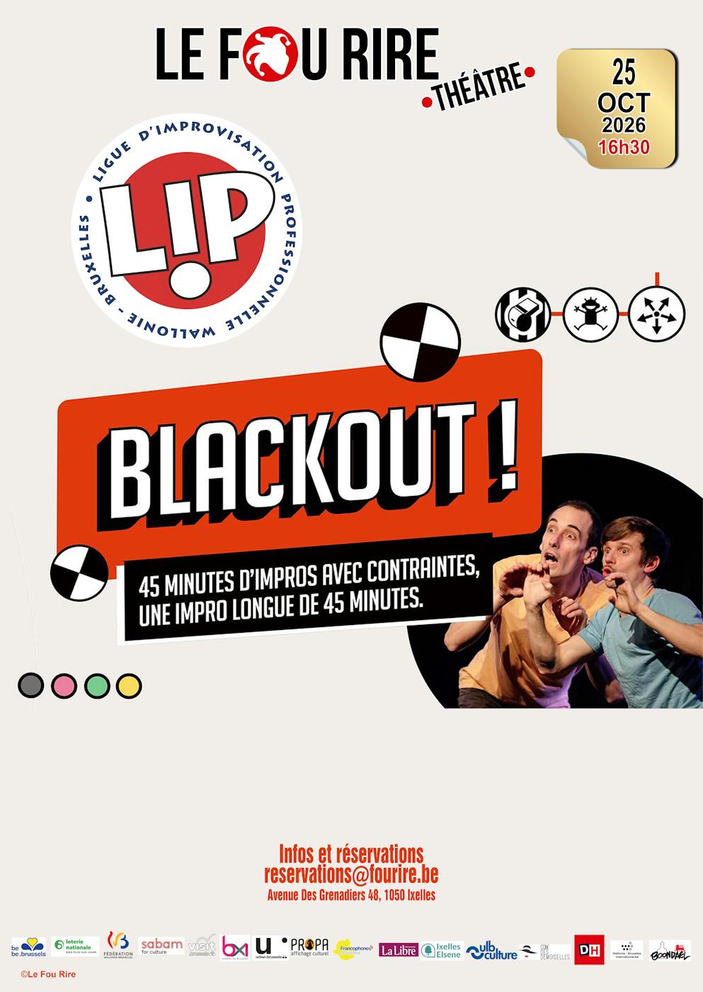 Performance La LIP : Blackout - Programme 2026-2027 Fou Rire Théâtre - Ixelles - Bruxelles