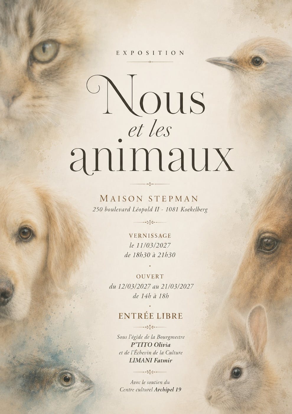 Exposition L’art animalier avec Nadine Wilmet, Sara Farokhi et John Watelet - Koekelberg - Bruxelles