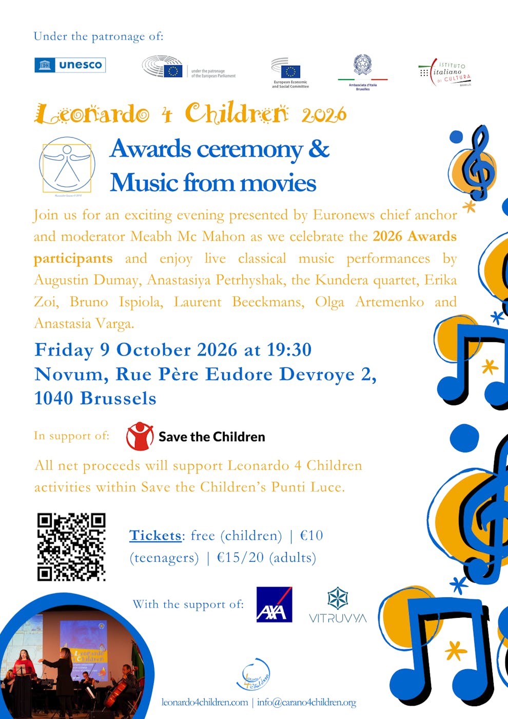 Concert Leonardo 4 Children 2026 Award ceremony and concert “Music from movies” - Etterbeek - Bruxelles