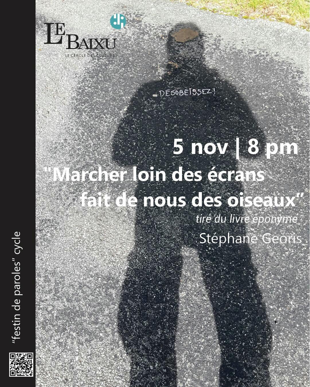 Théâtre Marcher loin des écrans fait de nous des oiseaux -Artiste Stéphane Georis au Baixu - Bruxelles