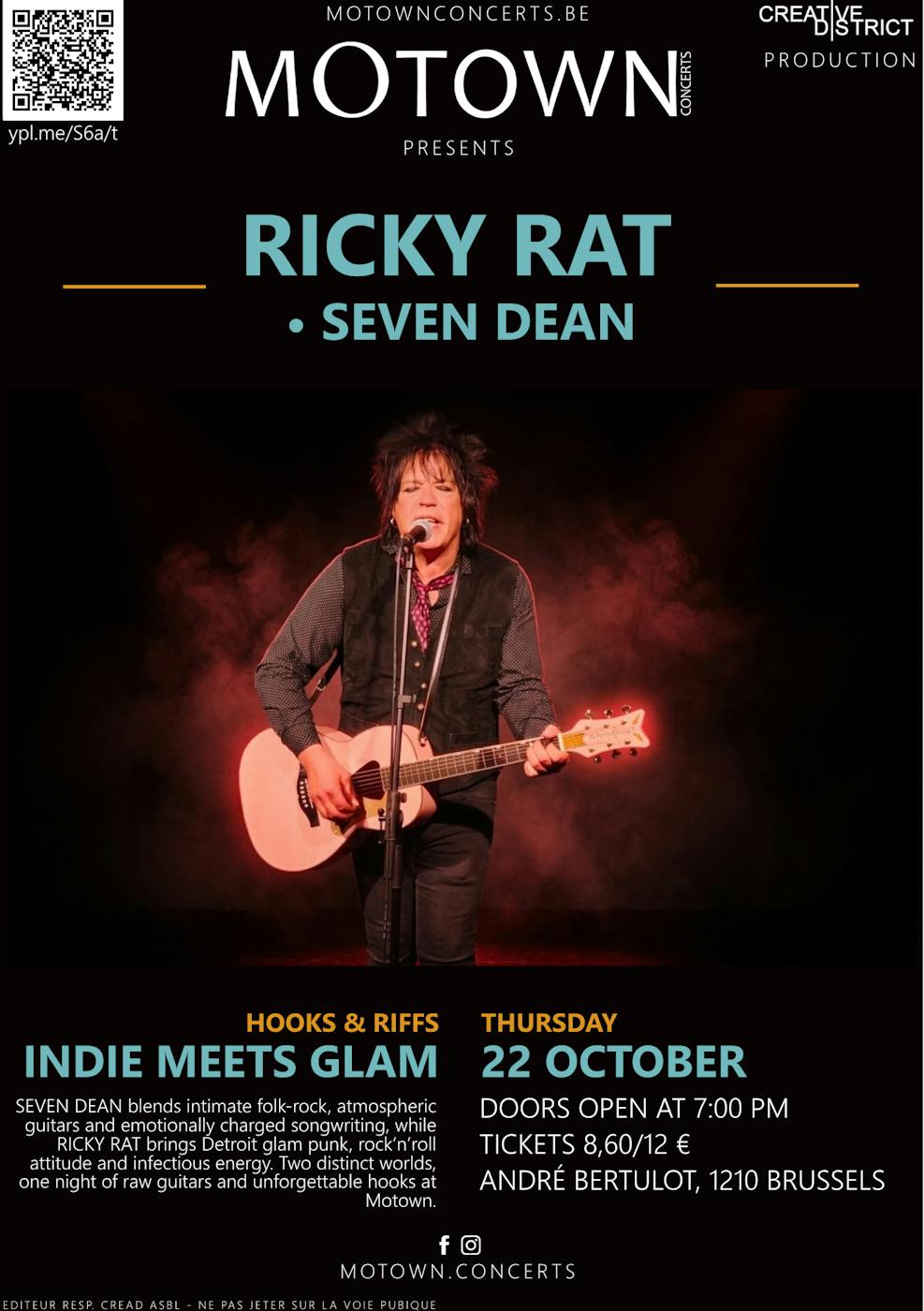 Concert Ricky Rat - Seven Dean : Glam punk, rock'n'roll et folk bruxellois Motown Concerts - Saint-Josse-ten-Noode - Bruxelles