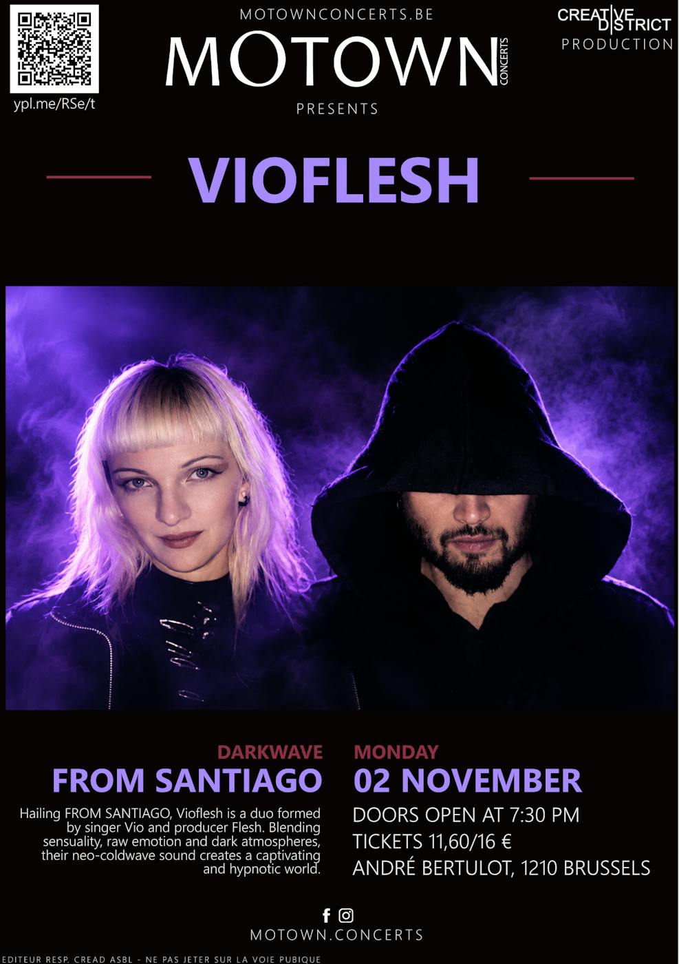 Concert VIOFLESH — musique darkwave et néo-coldwave (Santiago du Chili) au Motown Concerts - Saint-Josse-ten-Noode - Bruxelles